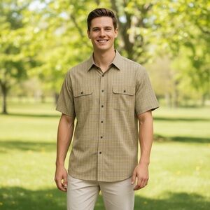 NWT Prana Men's Cayman Plaid Casual Short Sleeve Button Down Shirt Spring Summer